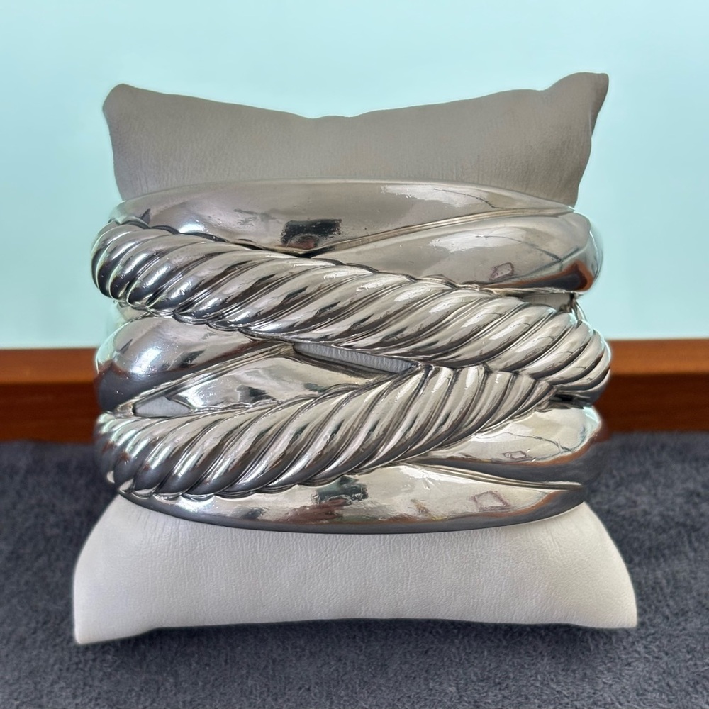 David Yurman Sterling silver Wide Crossover Cable Bracelet-Medium